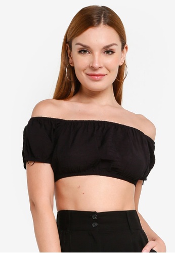 H&M black Off-The-Shoulder Cropped Top CD442AA105A3FDGS_1