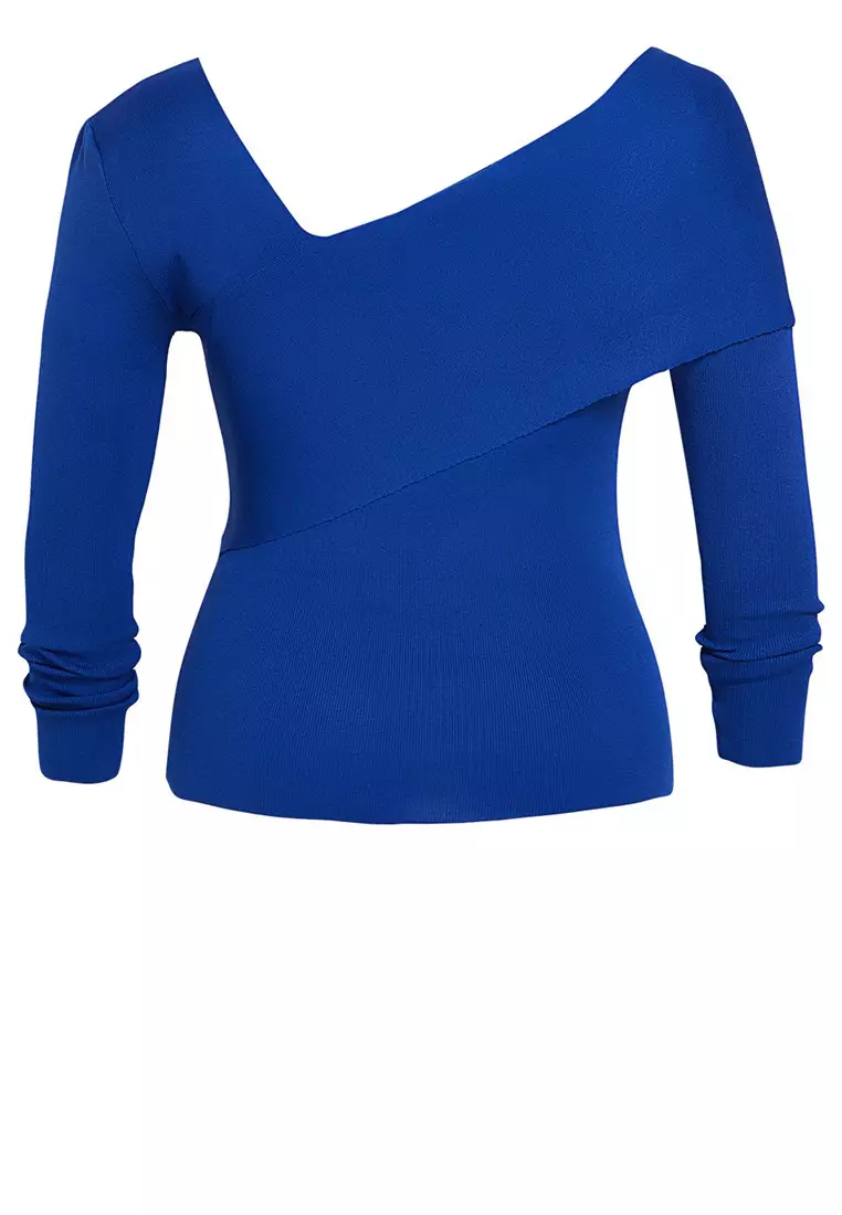 Saks Asymmetrical Collar Body-Hugging Fine Knitwear Sweater Tbbaw24An00018