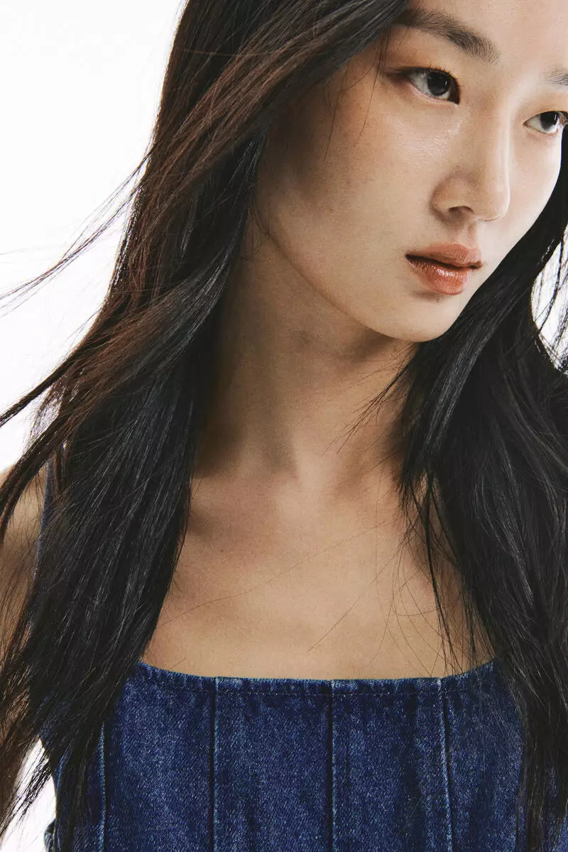 Flared-skirt denim dress