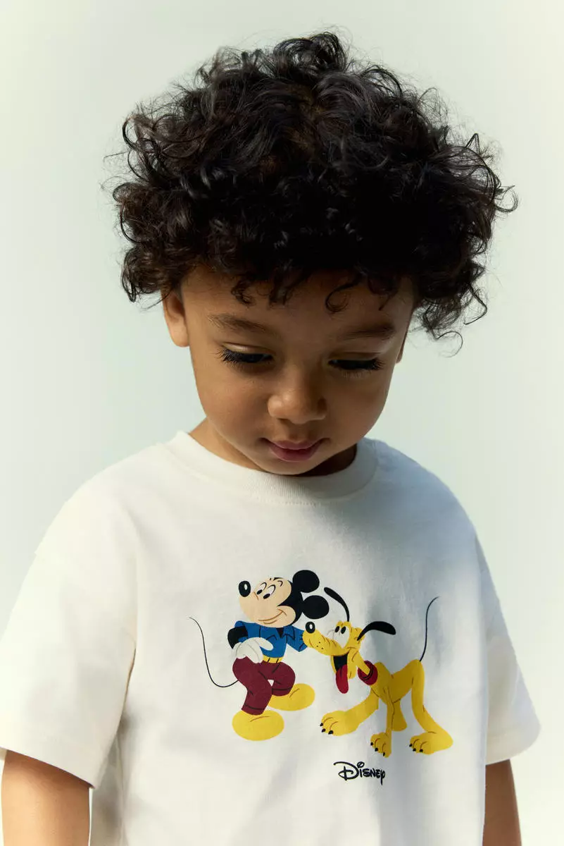 Print-motif cotton T-shirt