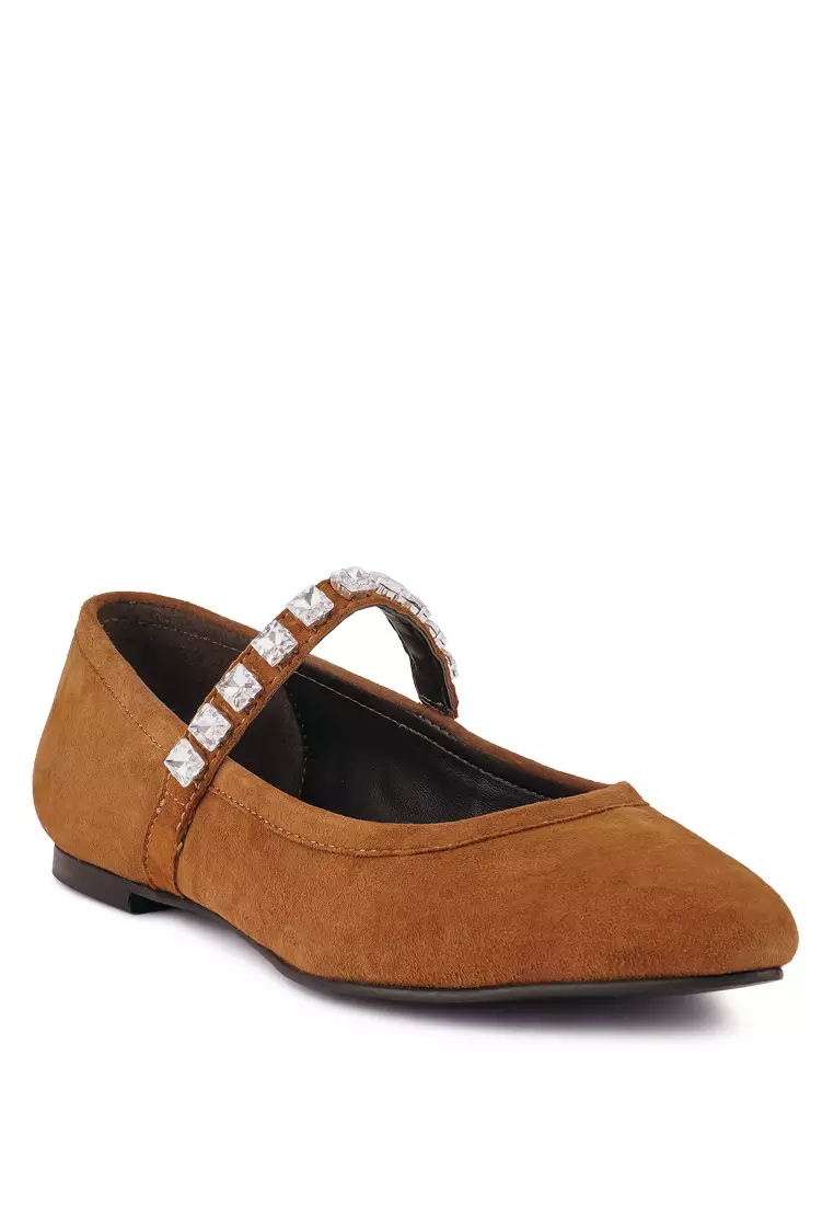 Buy Rag CO. Tan Fine Suede MaryJane Ballet Blats 2024 Online