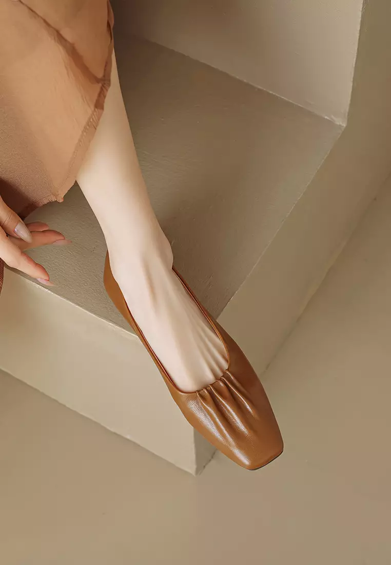 Square Toe Microfiber Leather Flat Shoes WW888-1