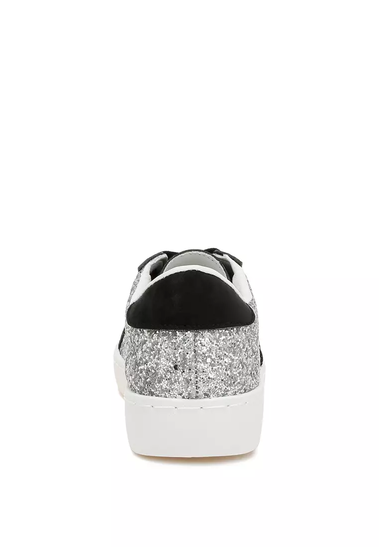 Glitter Star Chunky Sneakers in Silver