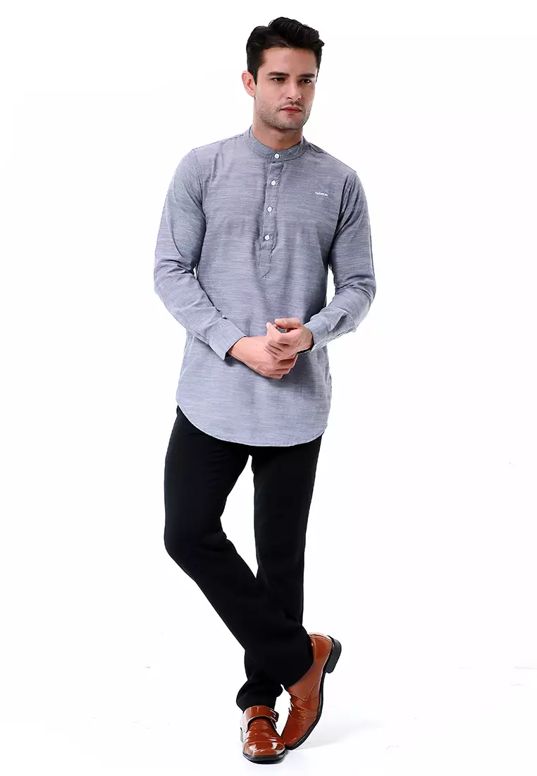 Leopold Atasan Pria Kemeja Polos Setengah Kancing Long Sleeve Simple Design Material Cotton ORIGINAL - Soft Navy