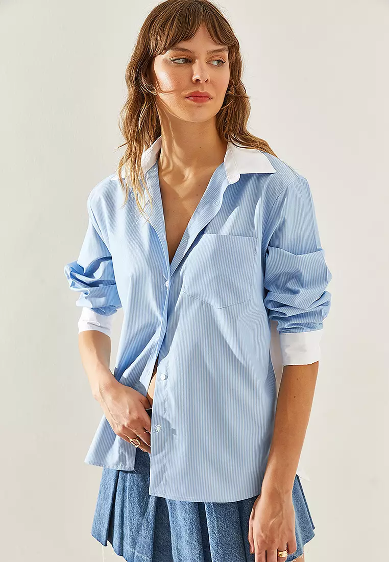 Back Garni Detail Boyfriend Shirt 4449