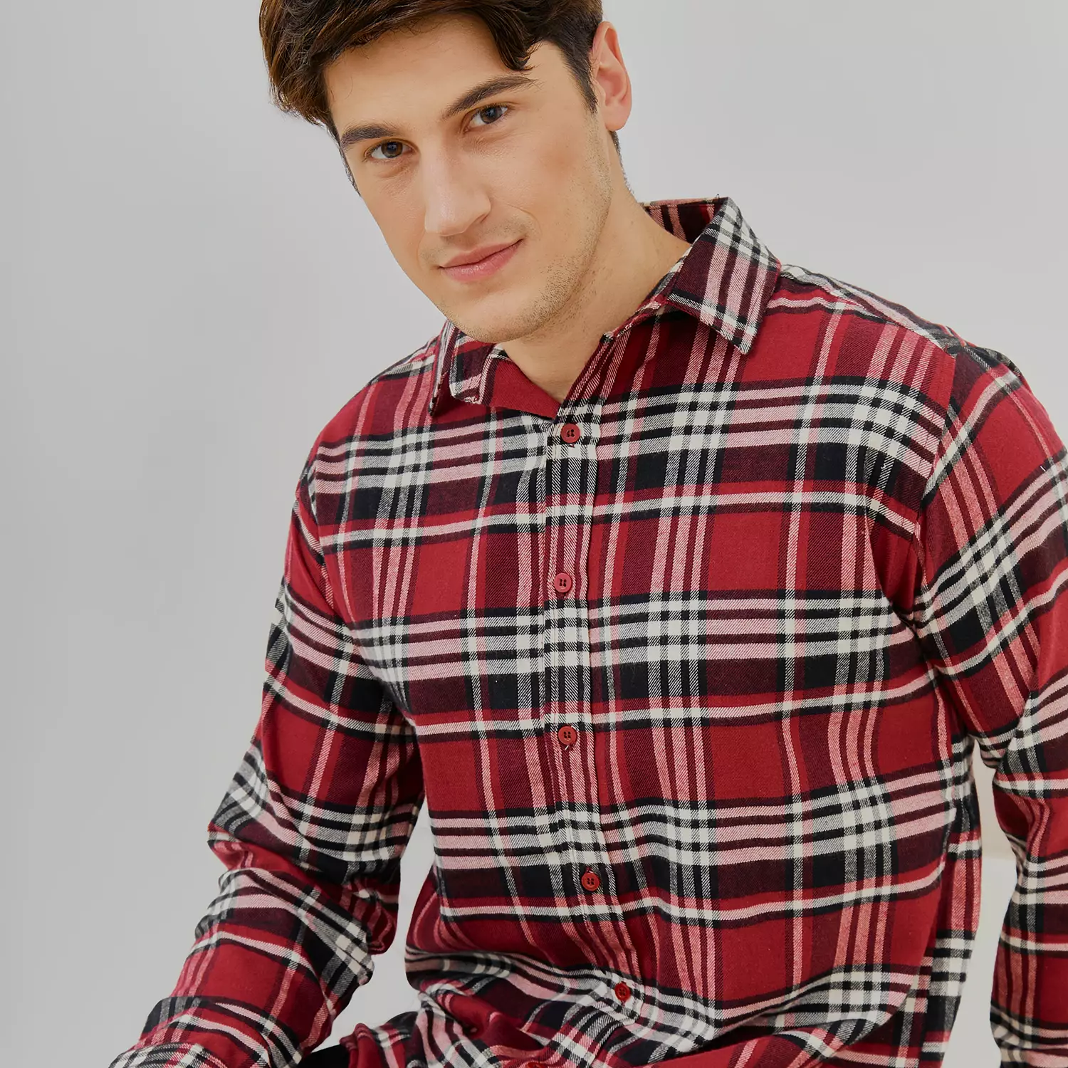 PAULMAY Kemeja Flanel Pria Lengan Panjang Merah 6713