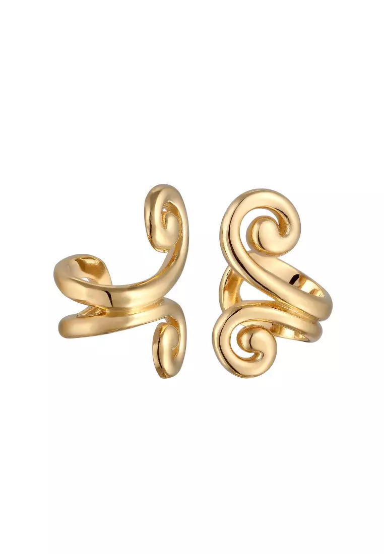 Anting Perhiasan Perak 925 Wanita Spiral Earcuff Gold Plated