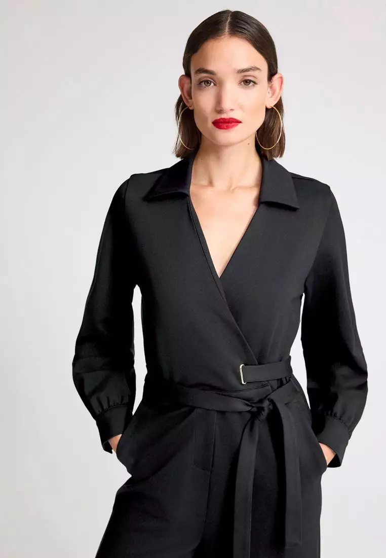 Ponte Long Sleeve Wide Leg Jumpsuit
