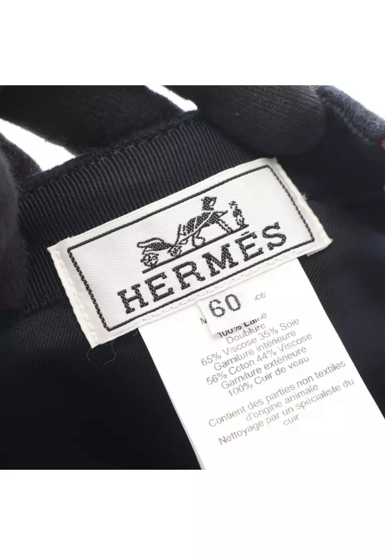 Pre-Loved Hermès Riley cap wool leather black light brown