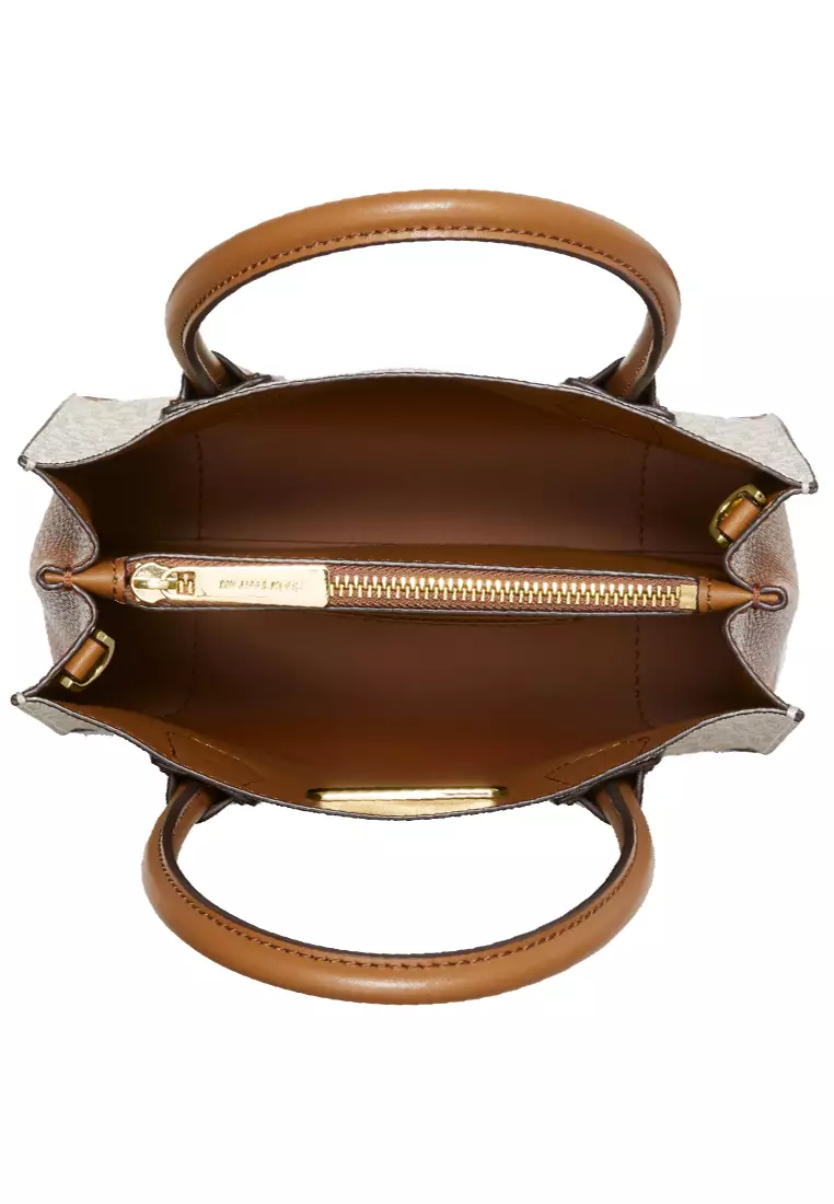 Michael Kors Mercer Medium Messenger Signature Crossbody Bag - Vanilla/Brown