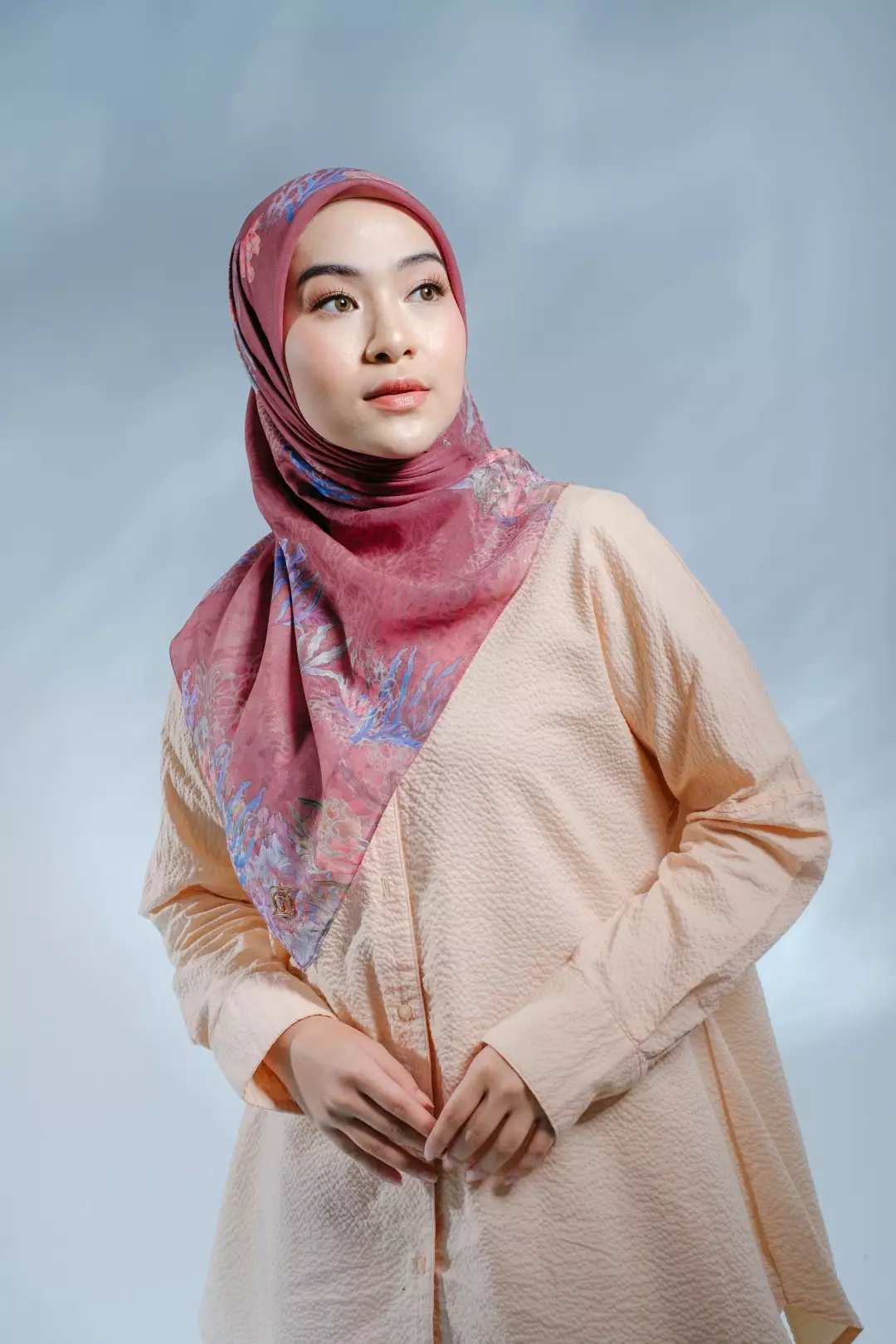 PELAGIA Scarf Rose Red - Kerudung Hijab Segiempat Motif With BOX - Bahan Nesla - Ukuran 115x115