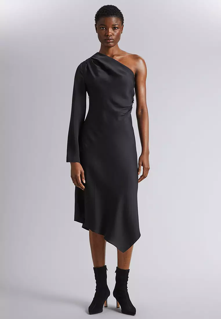 One-Shoulder Satin Midi Dress