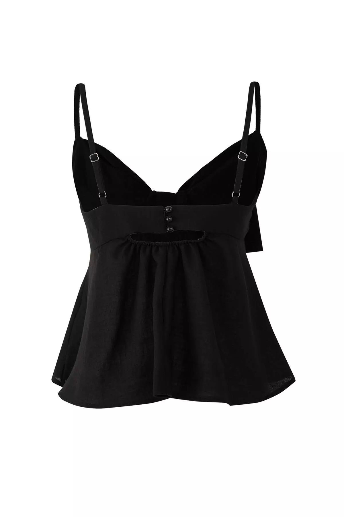 Black Linen Look Bow Detail Strap Blouse