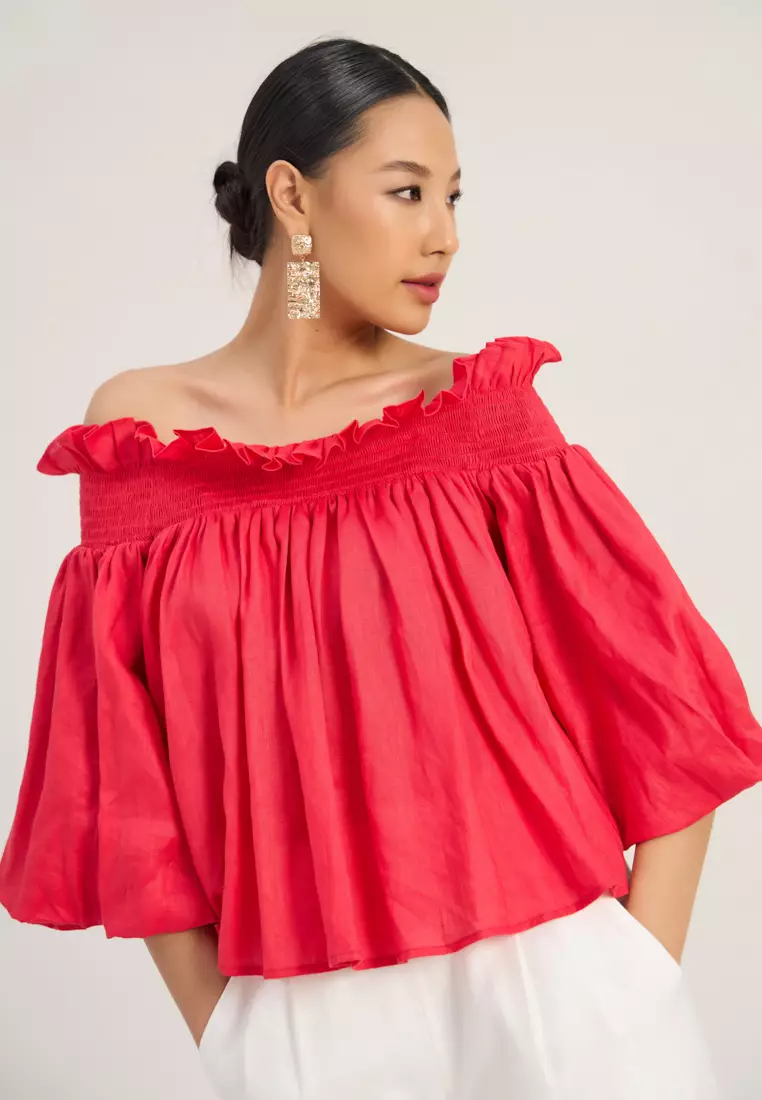 Fluorescent Pink Off-Shoulder Top