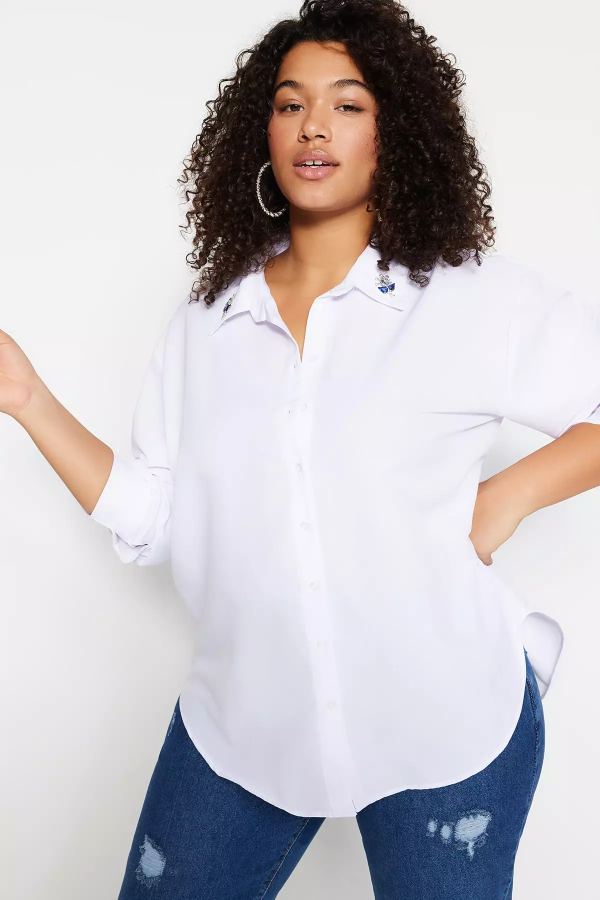 Plus size white outlet collar shirt