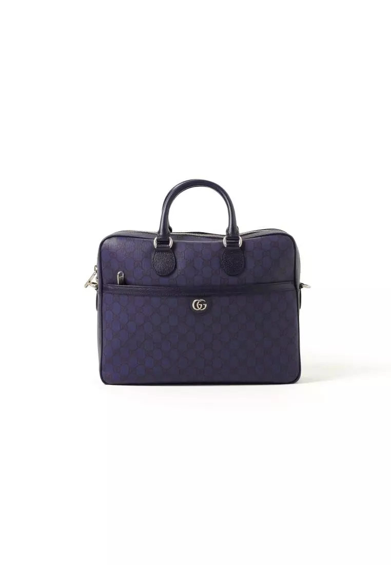Tas GUCCI OPHIDIA GG MONOGRAM NAVY BRIEFCASE 100% ORIGINAL