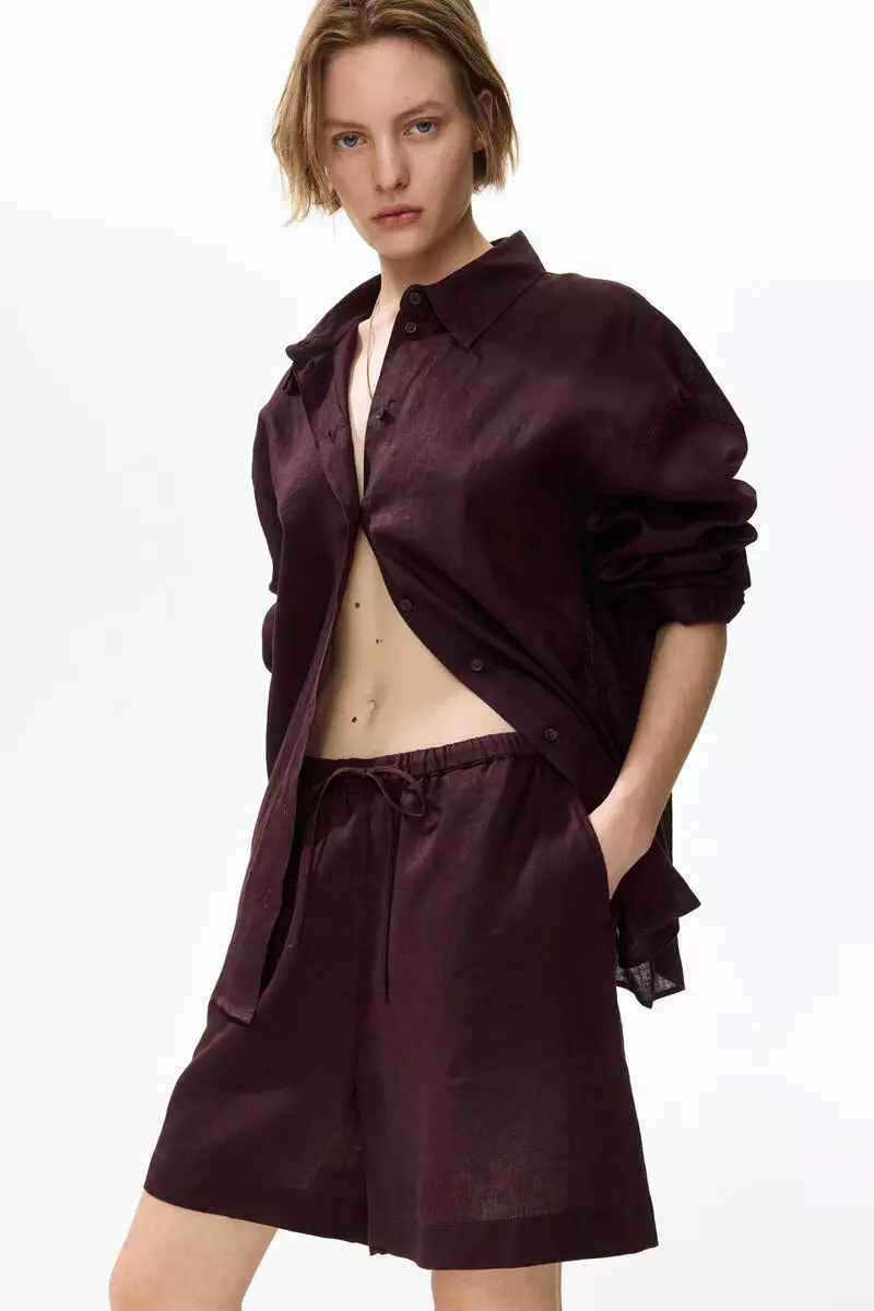 Linen-blend drawstring shorts