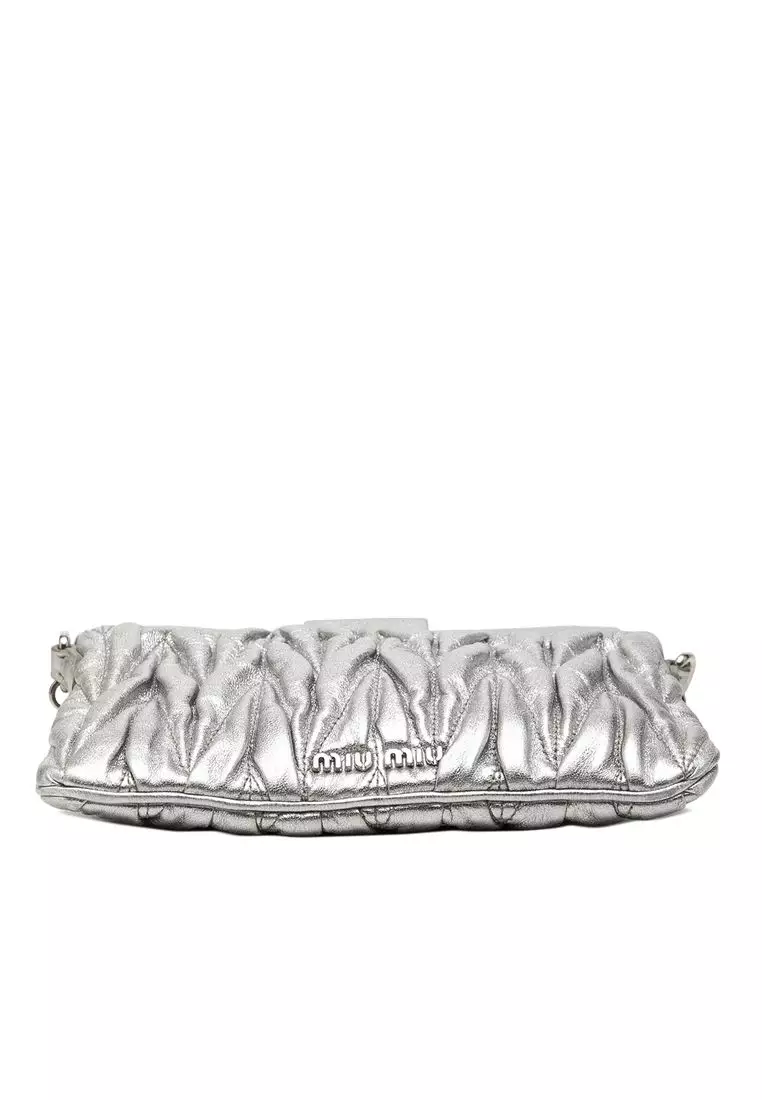 Pre-Loved Miu Miu Matelasse Metallic Nappa Frame Clutch With Strap