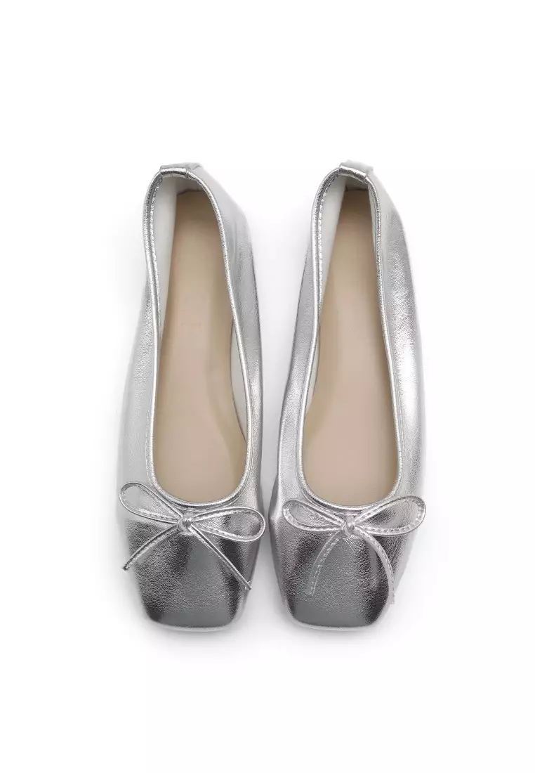 Ellisy Ribbon Flats (1cm) - Silver