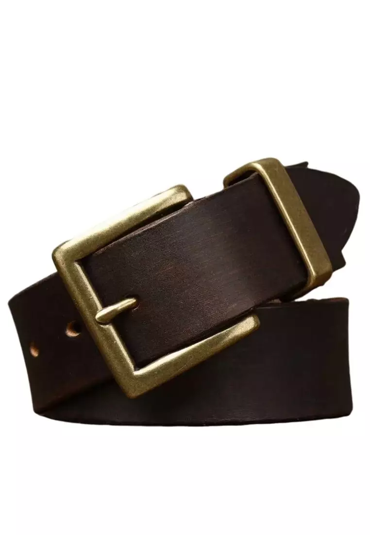 Buy XAFITI Men s Vintage Style Brass Buckle Leather Belt 2024