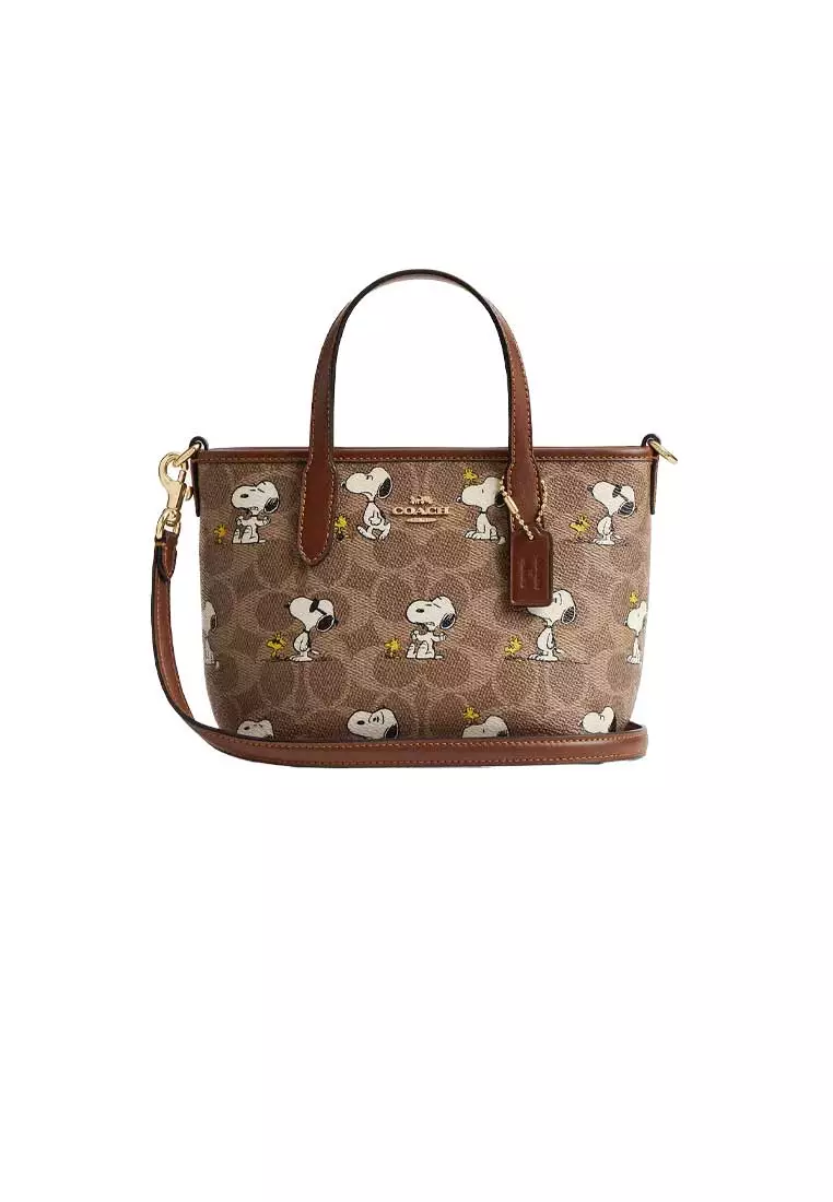 COACH Coach X Peanuts City Mini Tote Bag In Signature Canvas With 
