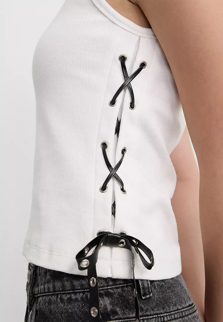 Ribbed Side Lace Up Tank