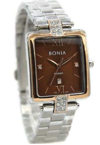 Bonia Rosso BNB10275-2343 Jam Tangan Wanita Stainless Steel Silver Ring Rosegold Plat Coklat