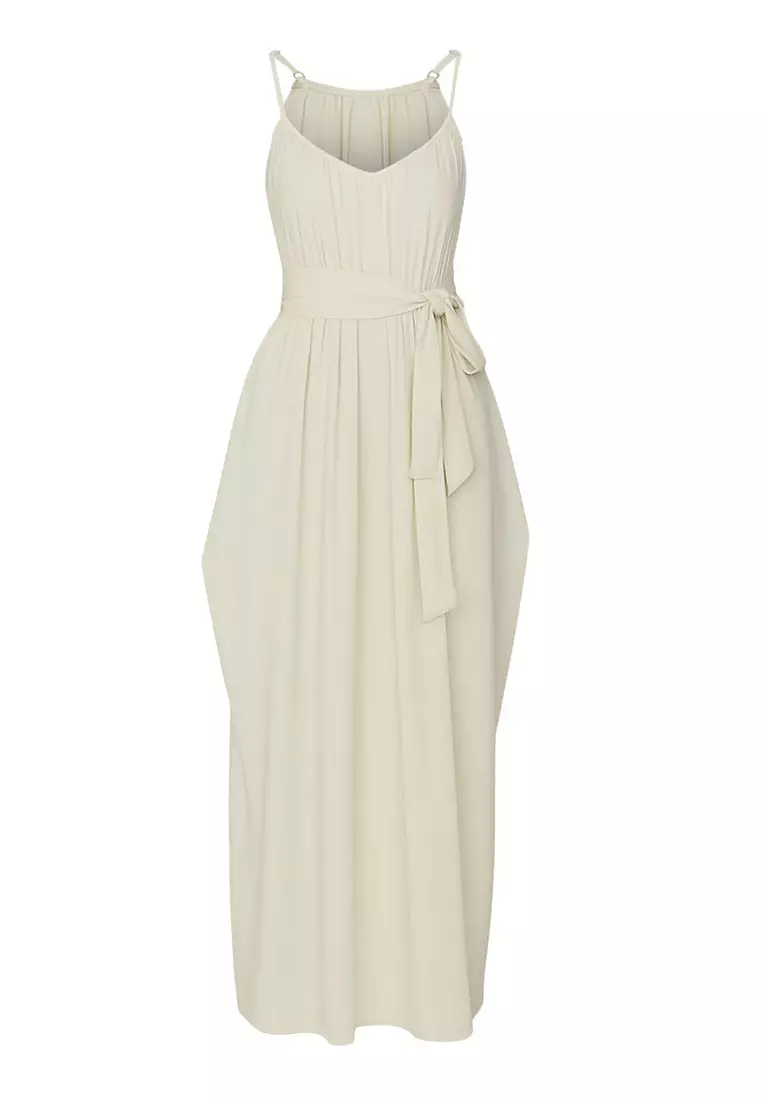 Beige Maxi Woven Belted Beach Dress Tbess25El00086