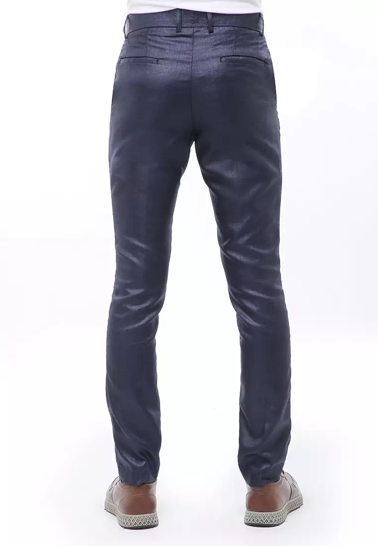 Locko Celana Panjang Formal Metalik Pria Slim Fit Material Wool ORIGINAL - Blue