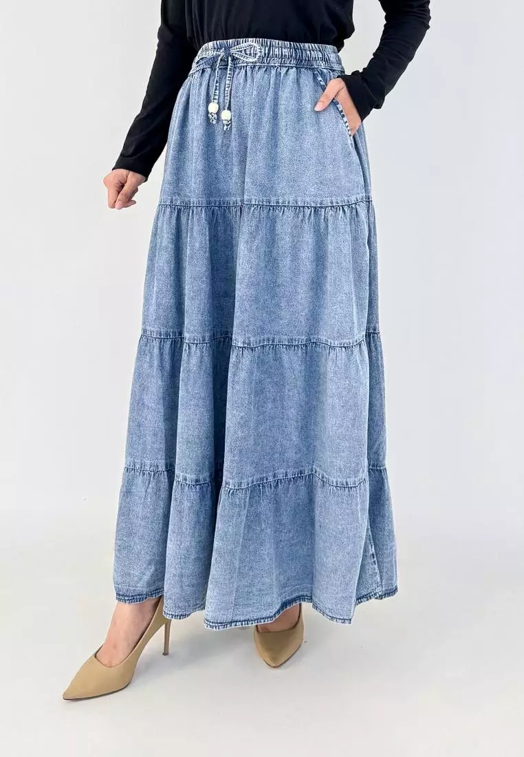 Nola Skirt (Rok Jeans A-Line) Fit BB 90 kg - Biru Snow
