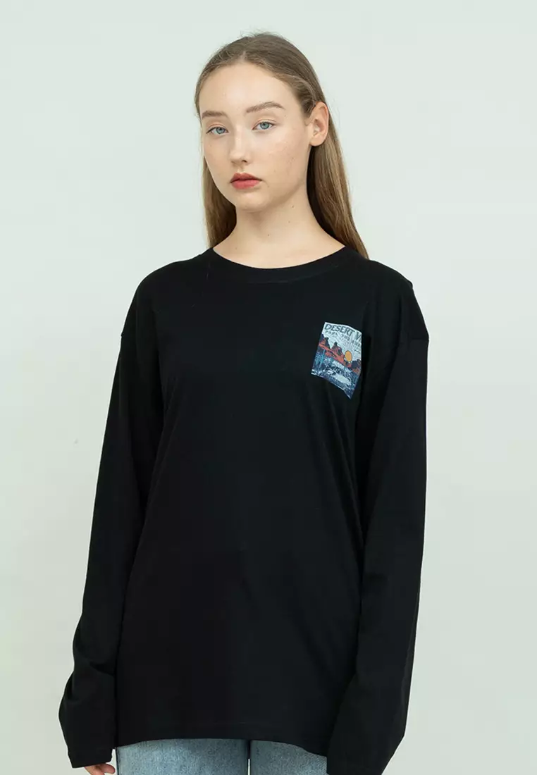 Kaos cotton combed lengan panjang wanita hitam houseofcuff desert