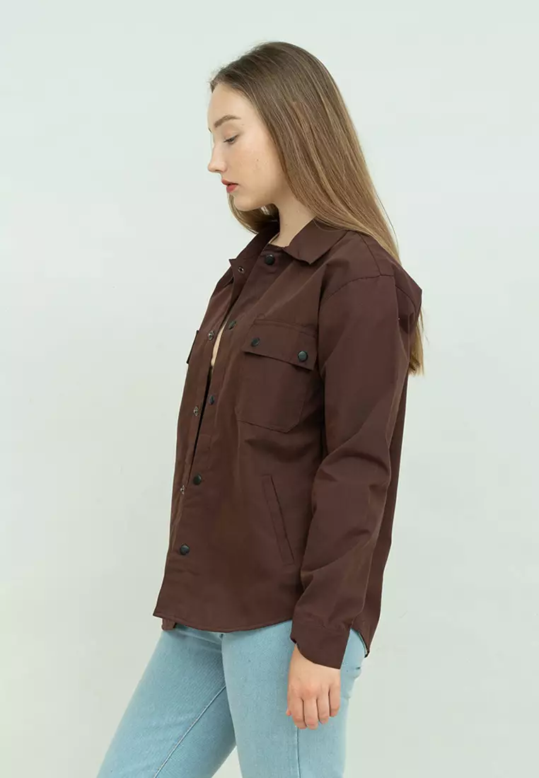 Jaket parka outer jaket wanita semi parka warna coklat unisex
