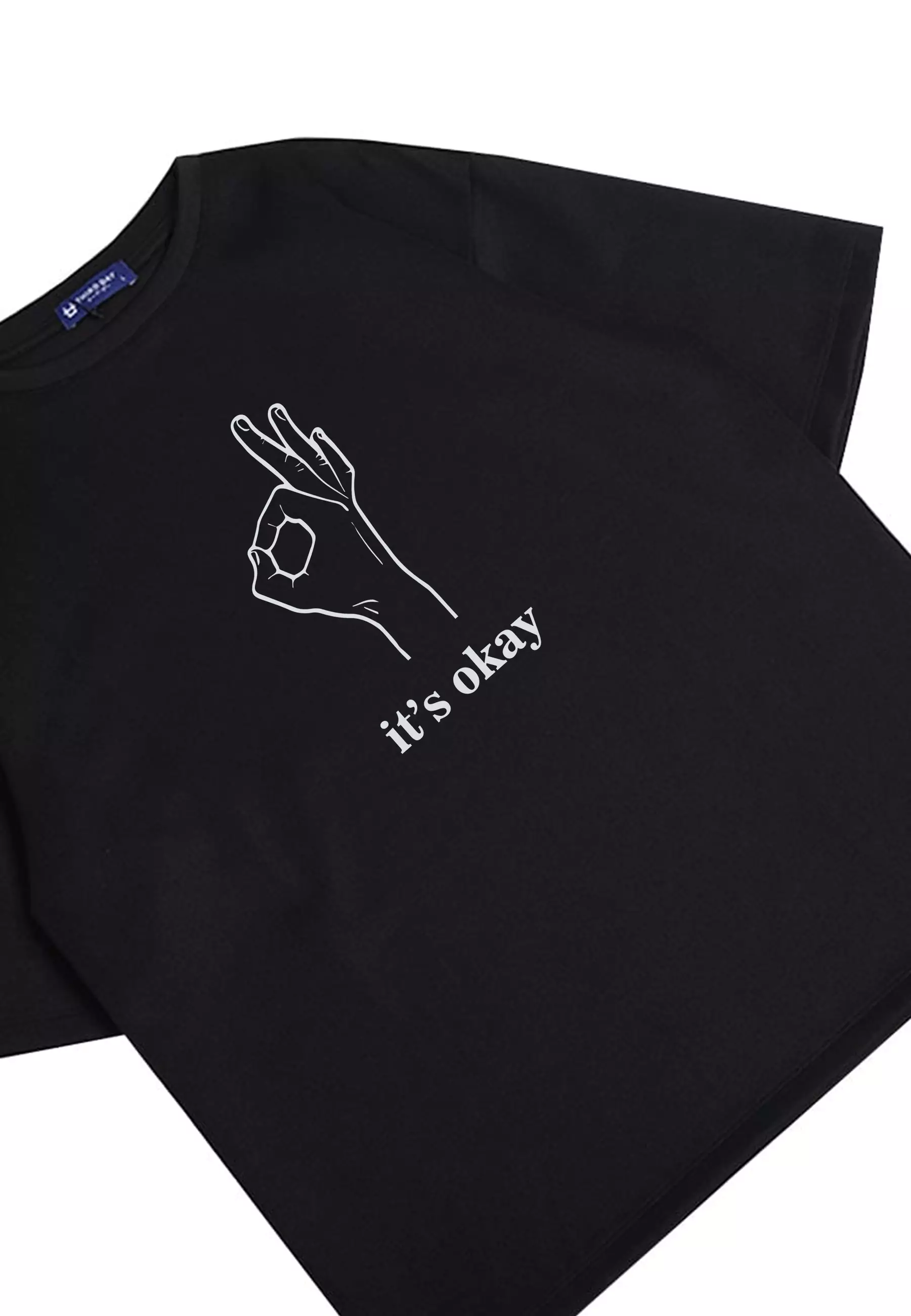 MTQ59 kaos oversize bahan tebal scuba pria distro gambar motif aesthetic it's okay hitam