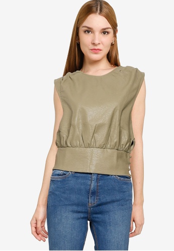 Mango green Faux-Leather Top C5CA7AA9842424GS_1