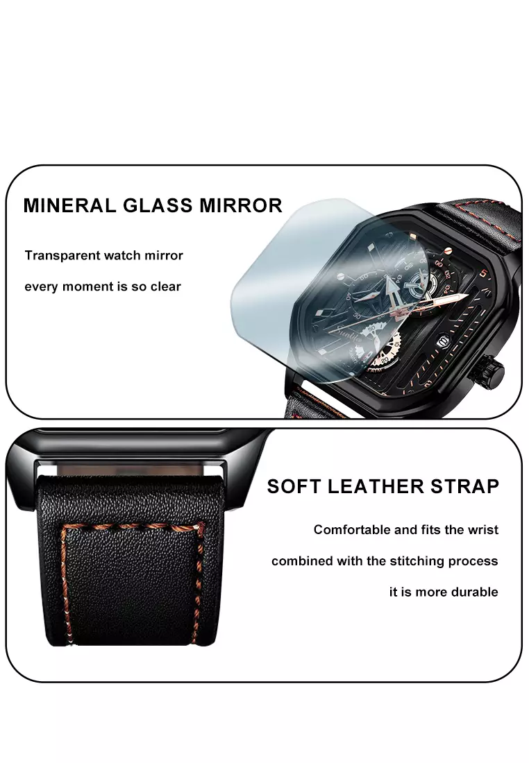 Jam Tangan Pria 9095 Kuarsa Olahraga Kasual Tali Kulit Pria Jam Tangan Cowok allblack