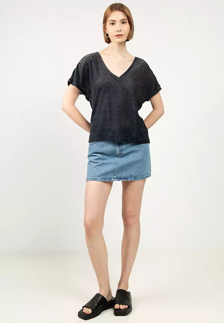 Short Sleeve V-Neck Jersey Top