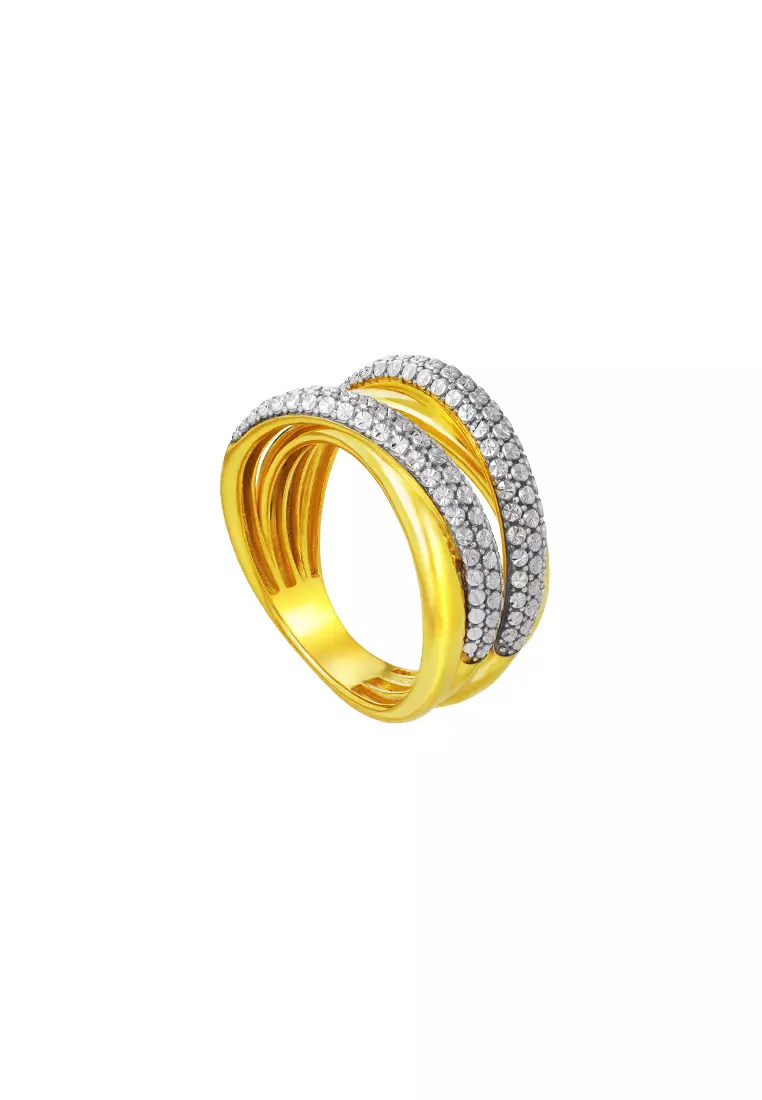 TOMEI Diamond Cut Collection Criss Cross Ring, Yellow Gold 916