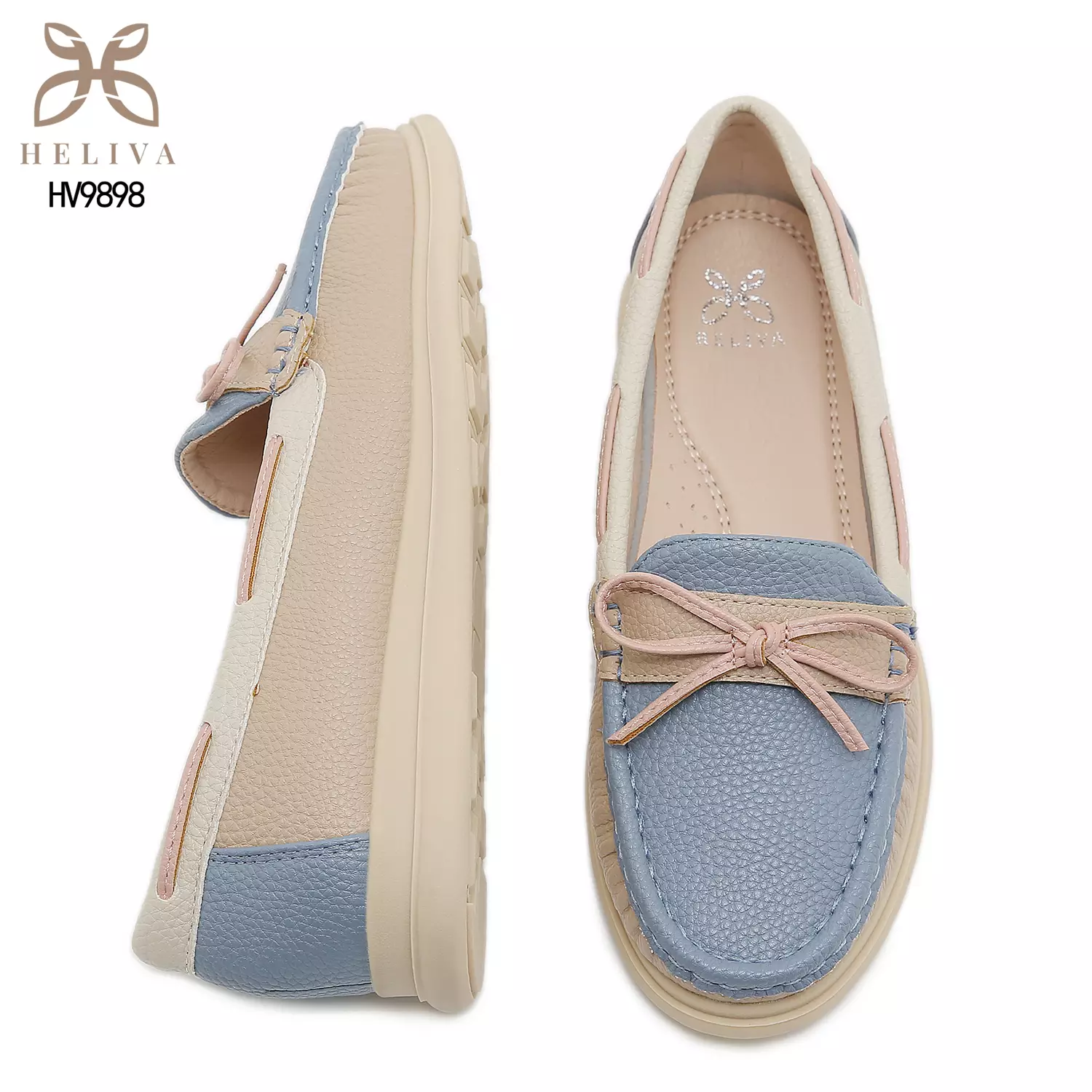 Heliva Miruna Colorblock Moccasin Loafers with Bow Accent HV9898