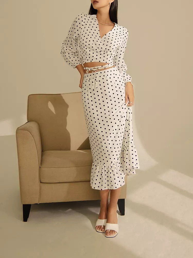 Printed Chiffon Cross Tie V-Neck Puff Sleeve Top [AB18938]