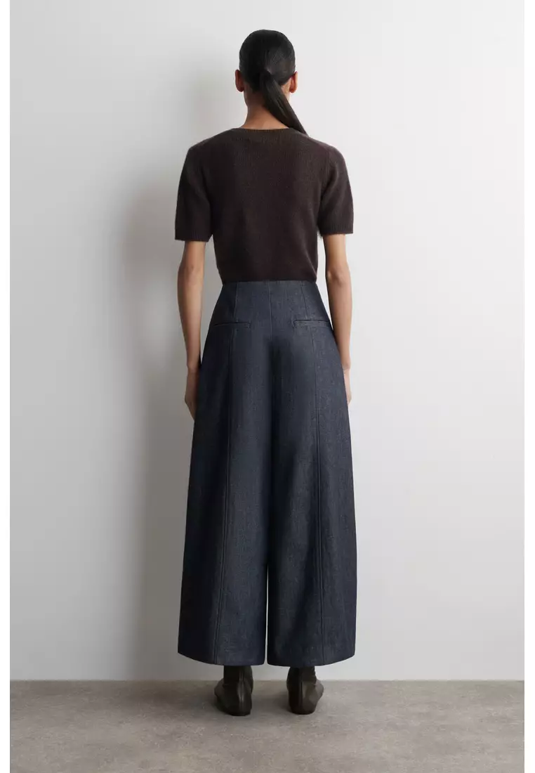 RAW DENIM CROPPED BARREL-LEG TROUSERS