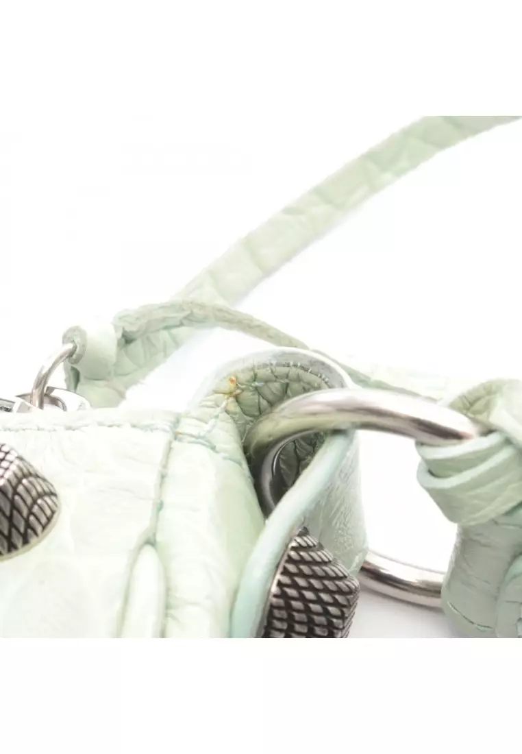 Pre-Loved BALENCIAGA LE CAGOLE Le Cagoule Shoulder bag leather Light green croc embossed