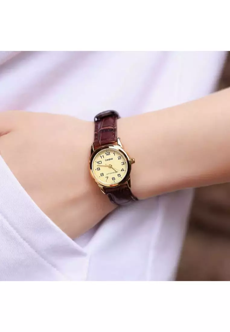 Women's Analog Watch LTP-V001GL-9B Brown Leather Band Ladies Watch