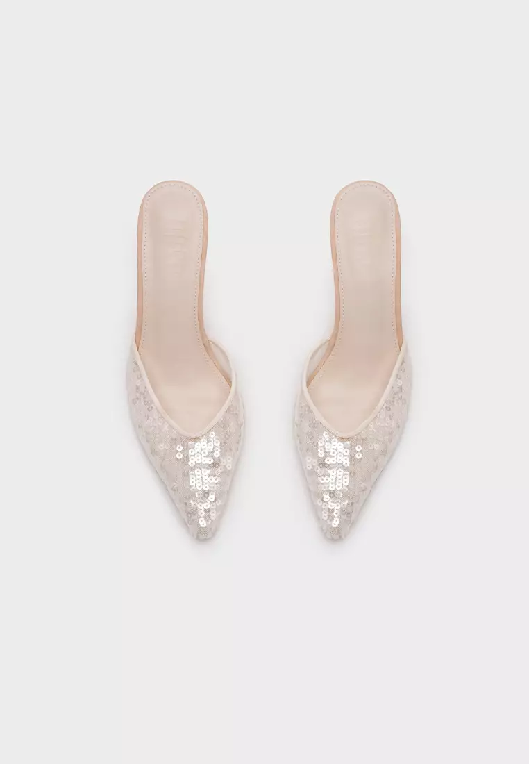 闪耀亮片喷漆跟包头穆勒鞋