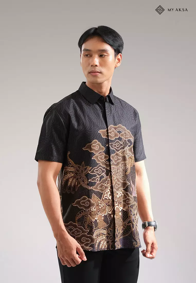 My Aksa Kemeja Batik Pria Lengan Pendek Mahaveer Black