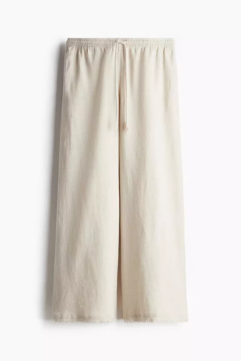 Linen-blend drawstring trousers