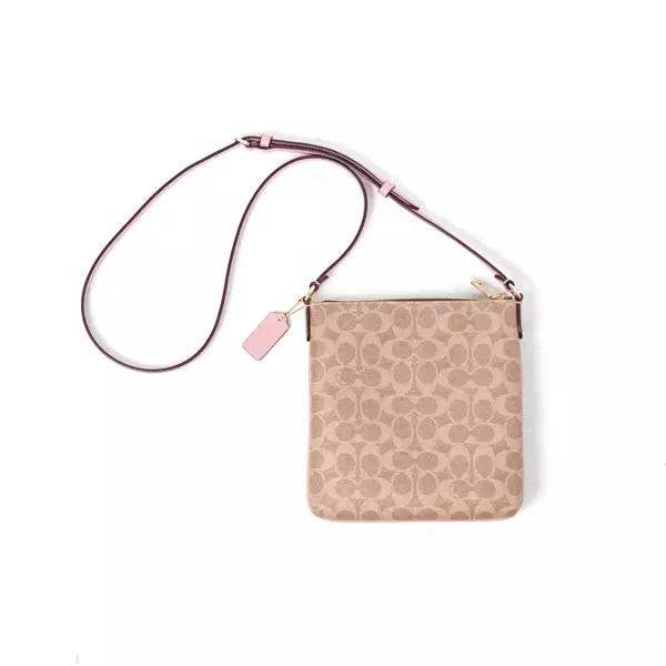 Tas COACH GHW MONOGRAM BEIGE BROWN PINK ZIP SLING BAG 100% ORIGINAL