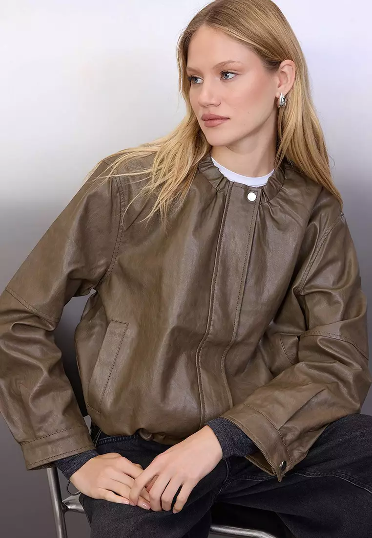 Cinched Faux Leather Jacket