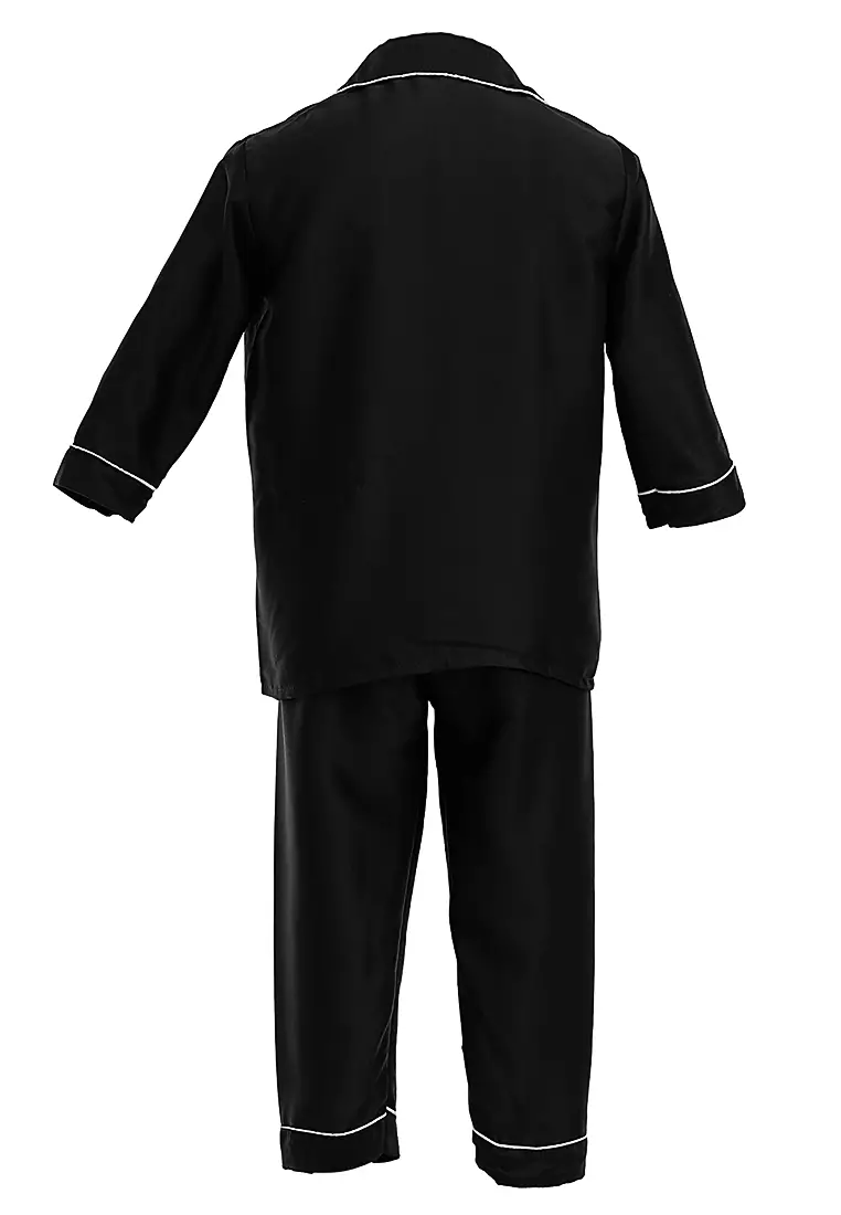 Joyce Piyama Anak Unisex Lengan Panjang Kids Pajamas Motif Polos Material Satin ORIGINAL - Black