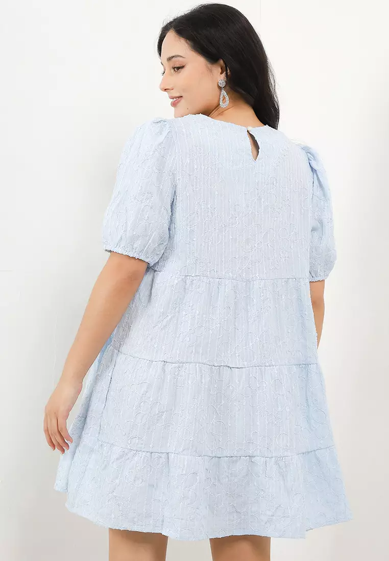 Puff Sleeve Emb Tier Dress