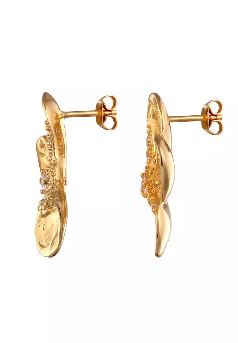 Anting Perhiasan Perak 925 Wanita Flower Zirconia Gold Plated
